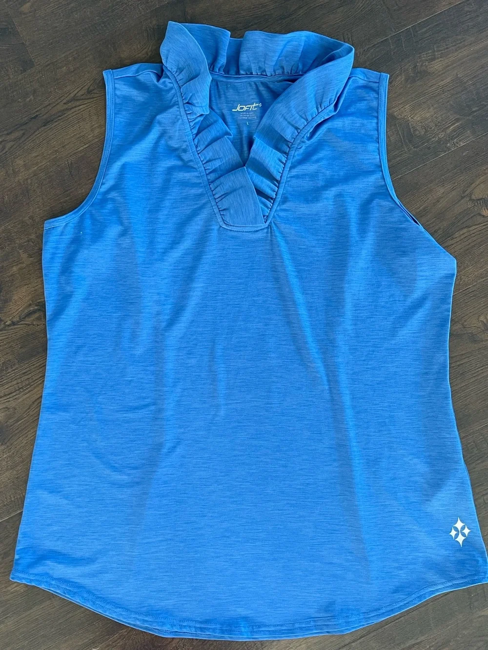 JOFIT Ruffle Collar Sleeveless Performance Golf Tennis Preppy Shirt Size Large - Picture 2 of 9